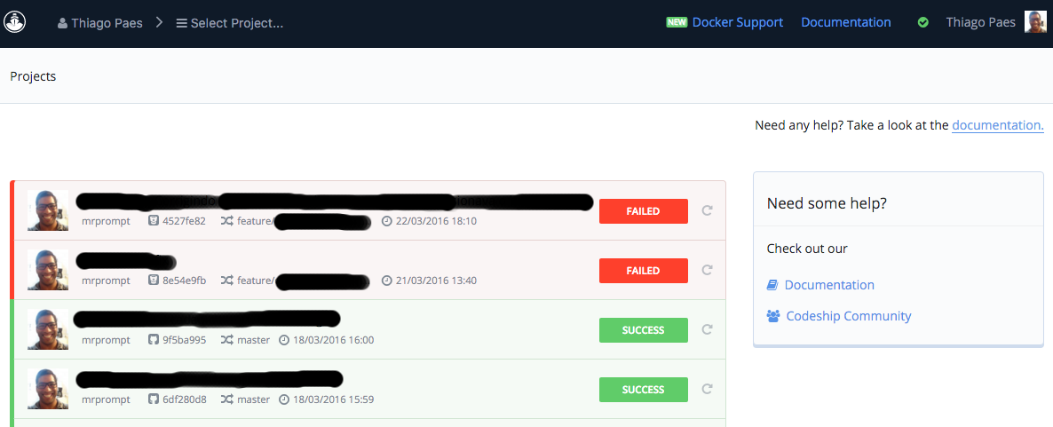 Codeship - DashBoard